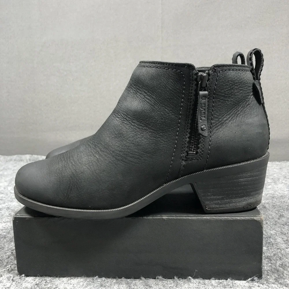 Teva Anaya Booties Womens 11 Black Leather Zip Block Heel Comfort 11201